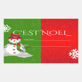 Funky Snowman in Red White en Green Rechthoekige Sticker
