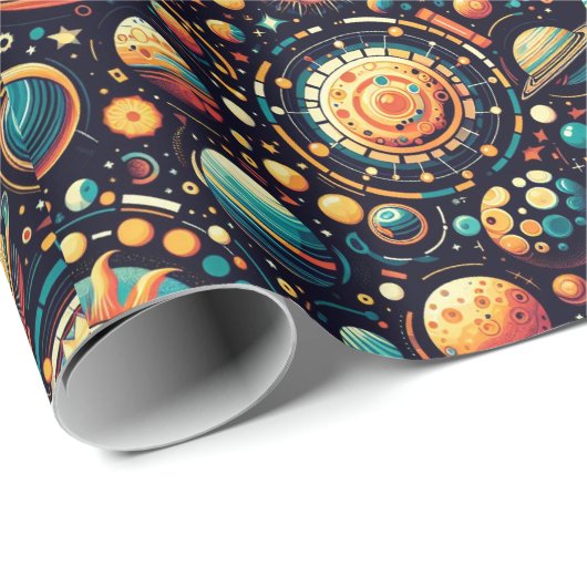 funky Solar System patroon Wrapping Paper Cadeaupapier (Rol Hoek)