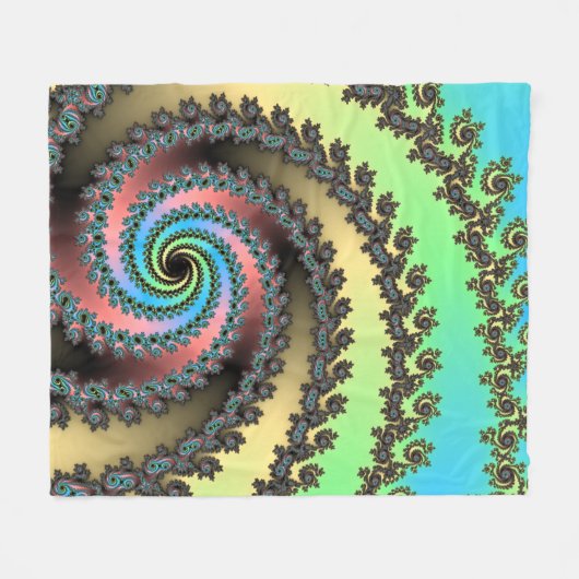 Funky Spiral Pastel Rainbow Fractal Fleece Deken (Voorkant (Horizontaal))