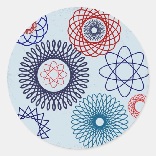 Funky Spirografen Geometric Pattern Blue Red Ronde Sticker (Voorkant)