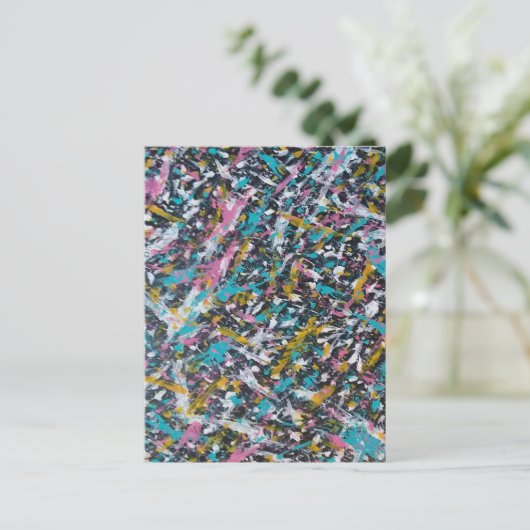 Funky Splatter Art over Black Briefkaart (Staand voorkant)