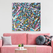 Funky Splatter Art over Black Canvas Afdruk (Insitu (Woonkamer))
