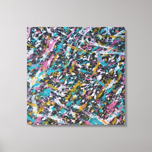 Funky Splatter Art over Black Canvas Afdruk (Voorkant)