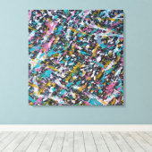 Funky Splatter Art over Black Canvas Afdruk (Insitu (Houten vloer))
