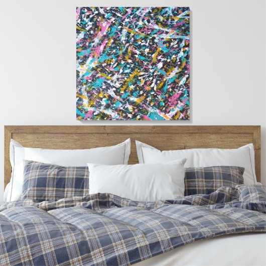 Funky Splatter Art over Black Canvas Afdruk (Insitu (Slaapkamer))