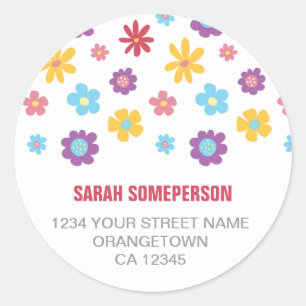 Funky Spring Bloem Patroon Retouradres Ronde Sticker