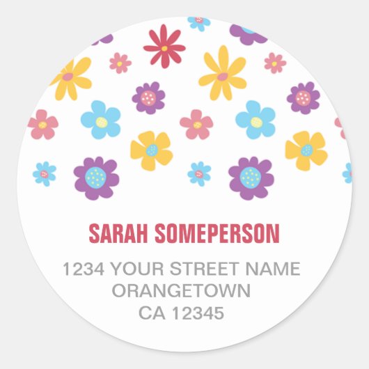 Funky Spring Bloem Patroon Retouradres Ronde Sticker (Voorkant)