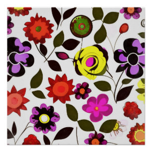 Funky Spring Flowers Seventies Style Perfect Poster