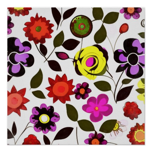 Funky Spring Flowers Seventies Style Perfect Poster (Voorkant)