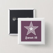 Funky Star Sweet 16 Button, Paars Vierkante Button 5,1 Cm (Voorkant /achterkant)