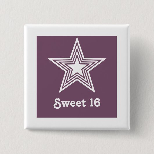 Funky Star Sweet 16 Button, Paars Vierkante Button 5,1 Cm (Voorkant)