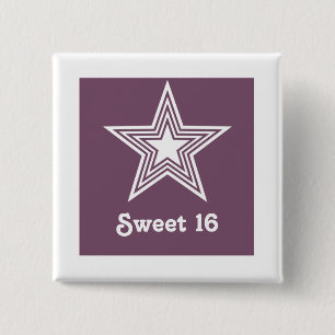 Funky Star Sweet 16 Button, Paars Vierkante Button 5,1 Cm