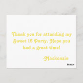 Funky Star Sweet 16 Flat Dank je Notecard Yellow Briefkaart (Achterkant)