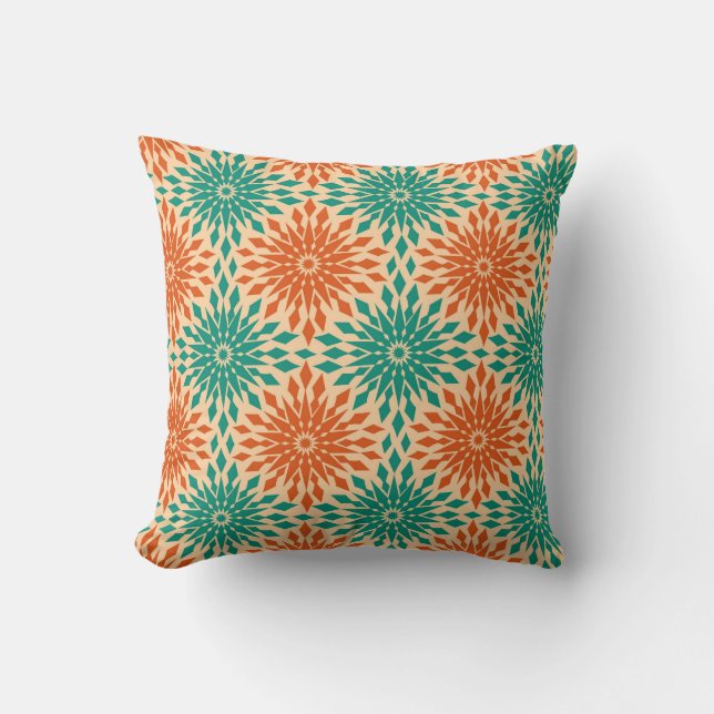 Funky Starburt Blauwgroen en Oranje design Kussen (Voorkant)