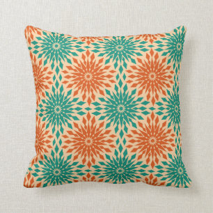 Funky Starburt Blauwgroen en Oranje design Kussen