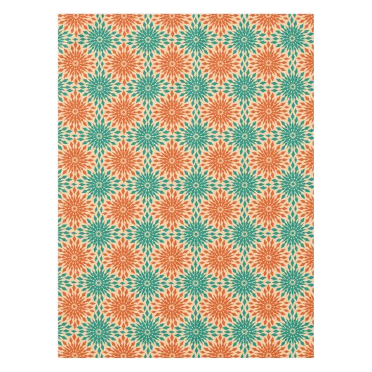 Funky Starburt Blauwgroen en Oranje design Tafelkleed (Voorkant)