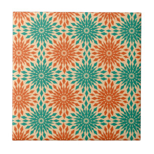 Funky Starburt Blauwgroen en Oranje design Tegeltje