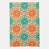 Funky Starburt Blauwgroen en Oranje design Theedoek (Verticaal)