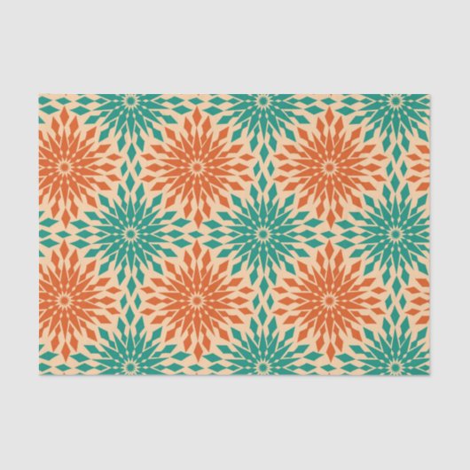 Funky Starburt Blauwgroen en Oranje design Tissuepapier (Voorkant)