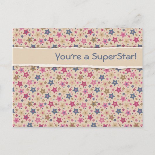 Funky Stars Beige Roos Briefkaart (Voorkant)