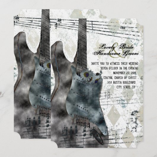 Funky Steampunk Gitaar Muziek Huwelijksuitnodiging Kaart (Voorkant / Achterkant)