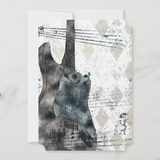 Funky Steampunk Gitaar Muziek Huwelijksuitnodiging Kaart (Achterkant)
