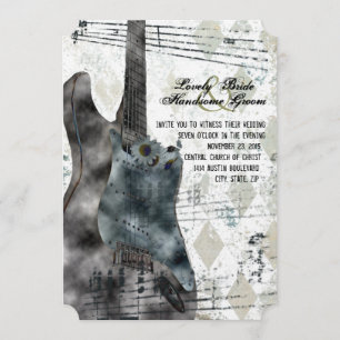 Funky Steampunk Guitar Music Wedding Invitation Kaart