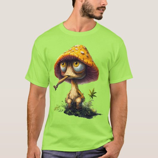 Funky Stoned Paddenstoel Cartoon T-Shirt (Voorkant)