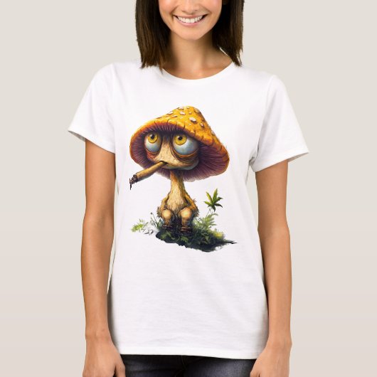 Funky Stoned Paddenstoel Cartoon T-Shirt (Voorkant)