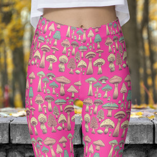 Funky Strawberry Pink Wild Shrooms Patroon Leggings