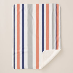 Funky Strepen Lijnen Koraal Perzik Grijs Blauw Dek Sherpa Deken