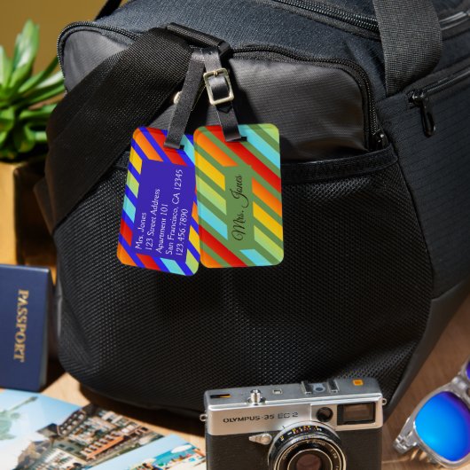 Funky Striped Rainbow Pattern Bagagelabel (Voorkant /achterkant)