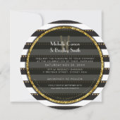Funky Stripes Black White & Gold Round Wedding Kaart (Achterkant)