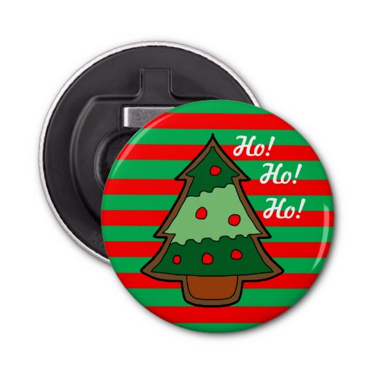 Funky Stripes en kerstboom Button Flesopener (Voorkant)