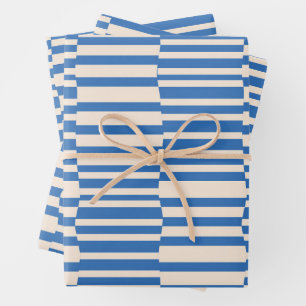 Funky Stripes in Ivoor en Blauw Inpakpapier Vel