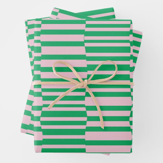 Funky Stripes in Roze en Groen Inpakpapier Vel (In situ)