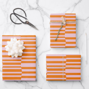 Funky Stripes in Sinaasappel en Soft Pink Inpakpapier Vel