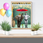 Funky  Strongman 40th Birthday Poster<br><div class="desc">Fun and funky modified art 40th verjaardagvignette is voorzien van een  sterke man en een parasol met foto-inkeping voor olifanten met neontekst</div>