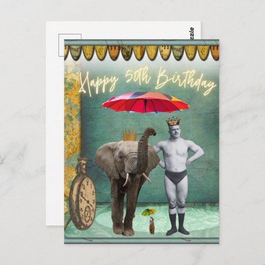 Funky  Strongman 50th Birthday Briefkaart (Voorkant / Achterkant)