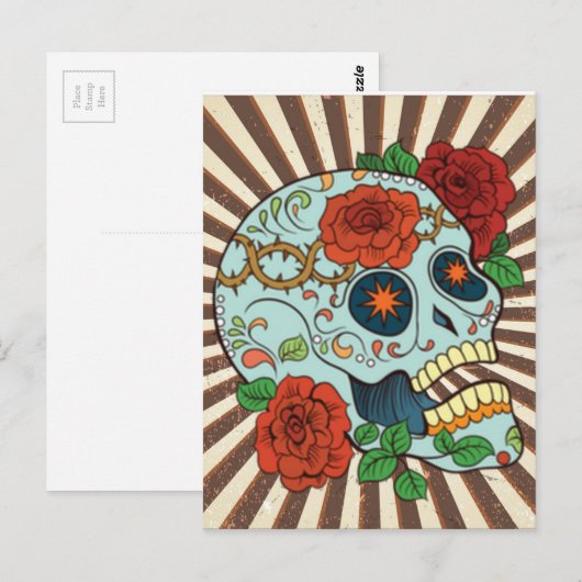 Funky Sugar Skulls Dia de los Muertos Briefkaart (Voorkant / Achterkant)