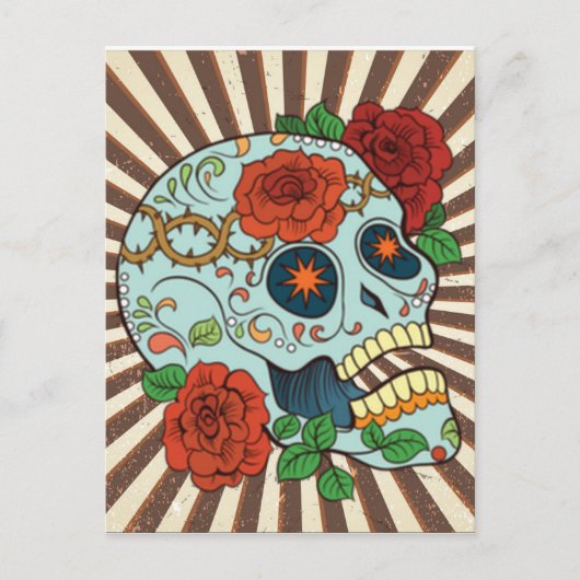 Funky Sugar Skulls Dia de los Muertos Briefkaart (Voorkant)