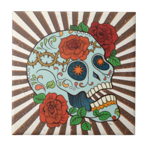 Funky Sugar Skulls Dia de los Muertos Tegeltje