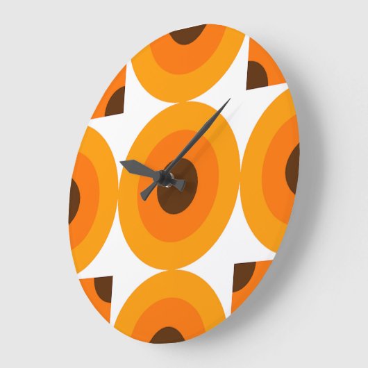 Funky Summer Sinaasappel Brown Circles Art Pattern Grote Klok (Hoek)