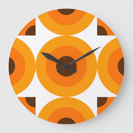 Funky Summer Sinaasappel Brown Circles Art Pattern Grote Klok (Voorkant)