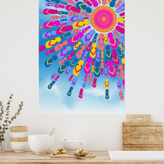 Funky Summer Teenslippers Rays Poster (Keuken)