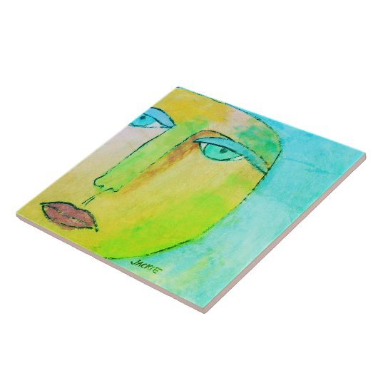 Funky Sun Face Abstract schilderij Tegeltje (Zijkant)