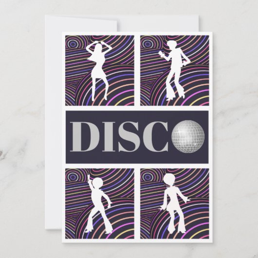 Funky Swirls Disco Theme 70's Party Kaart (Voorkant)