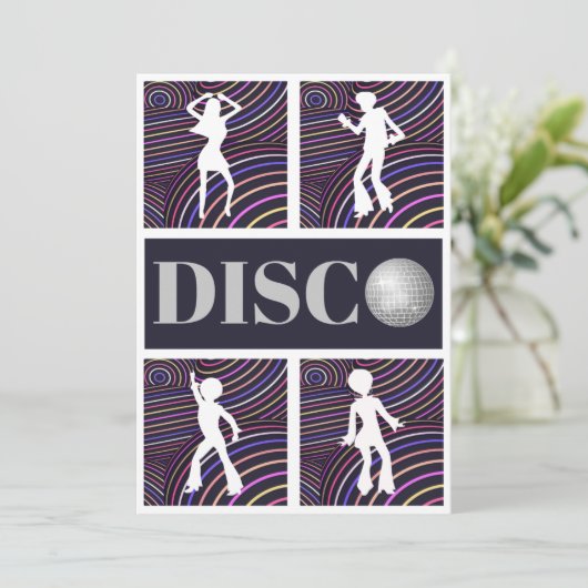 Funky Swirls Disco Theme 70's Party Kaart (Staand voorkant)