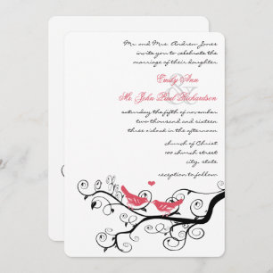 Funky Swirly Pink Love Bird Wedding Inviting Kaart