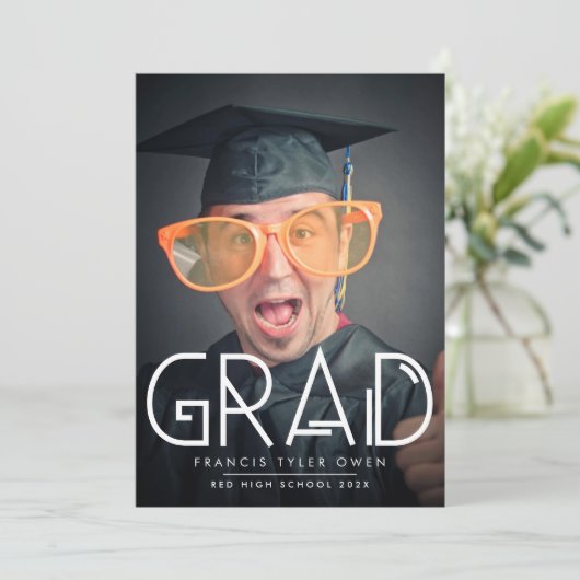 Funky Text AFSTUDEERDER met foto | Klasse 2023 Aankondiging (Staand voorkant)